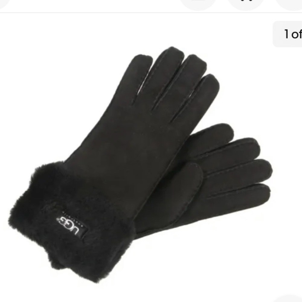 Authentic Ugg Black Suede Shearling Gloves In Siz… - image 1